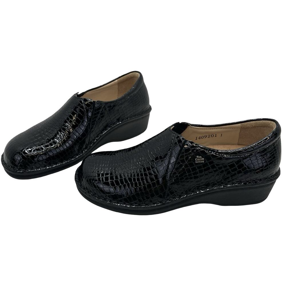 Finn Comfort Newport Black Croc Slip-On Loafers Size 35 EU | Made in Germany